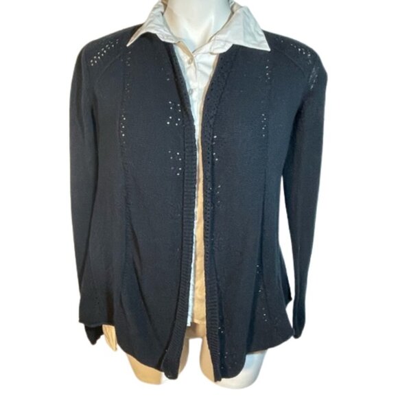 Anthropologie Knitted and Knotted Size S Navy Cardigan Cotton Cashmere Blend - Picture 1 of 6